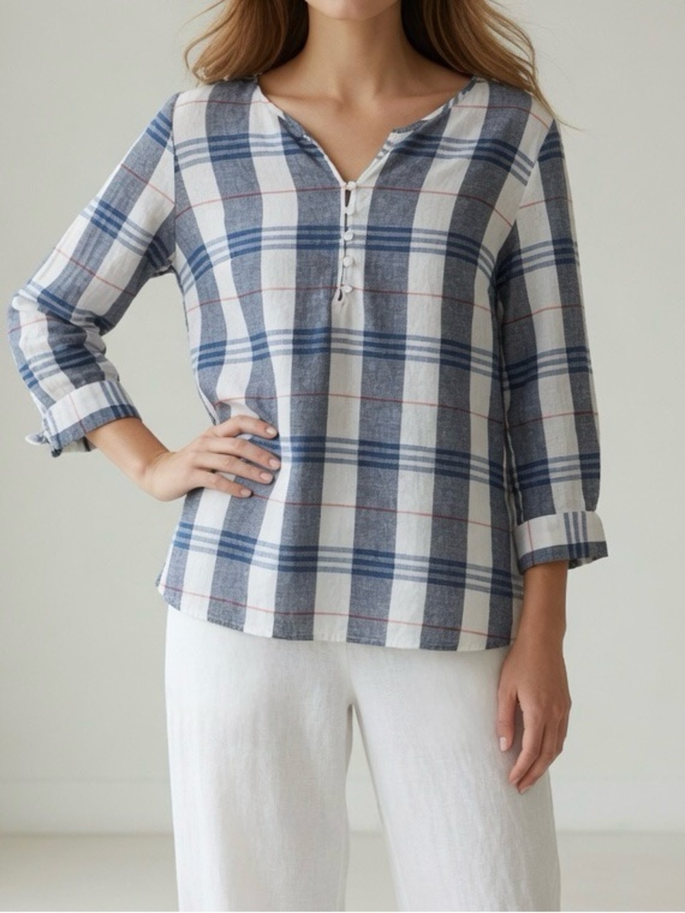 Liz Claiborne Linen Blend Plaid Shirt